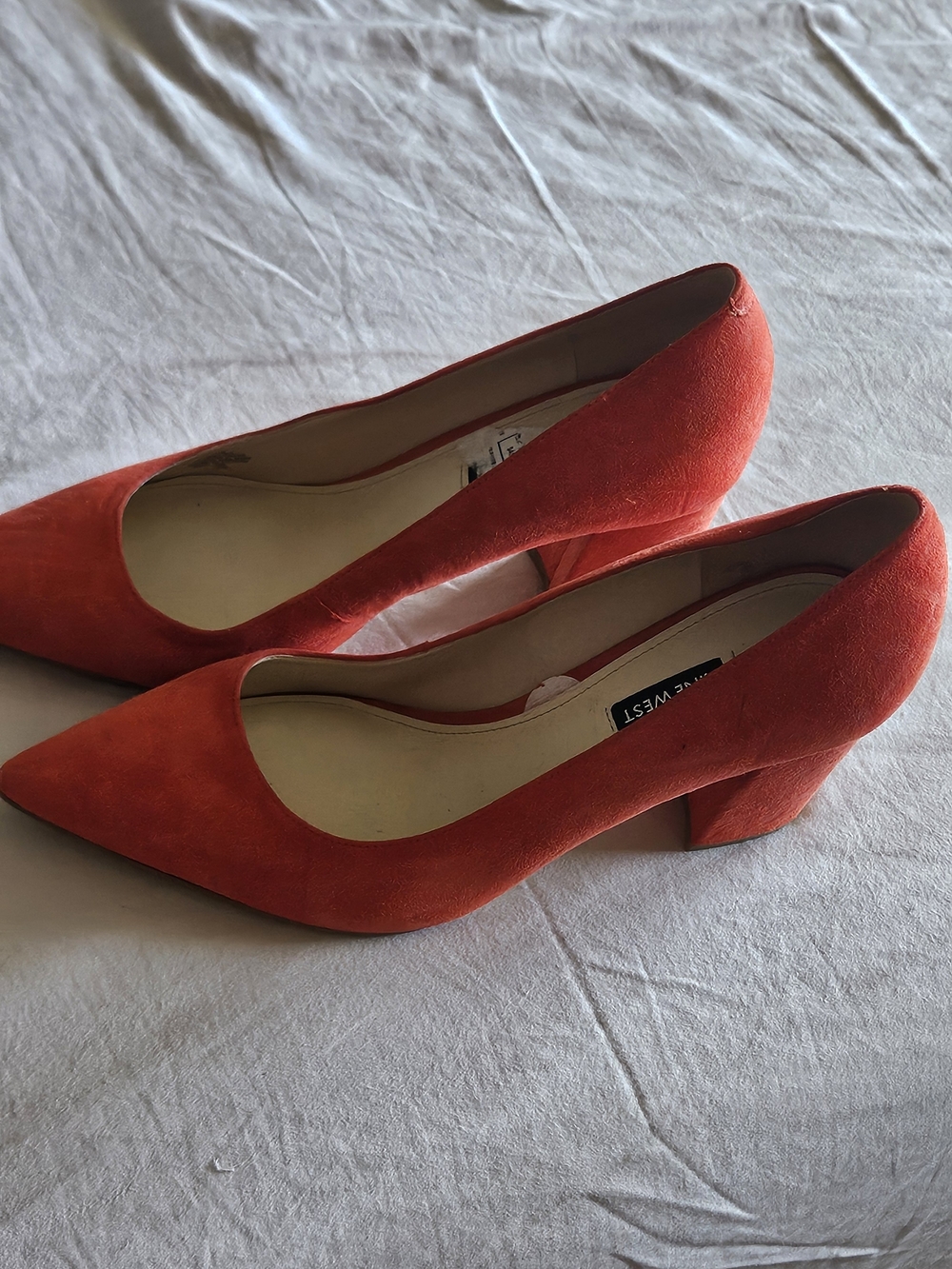 Jessica Simpson Orange-Red Suede Pointed Toe Block Heel Pumps